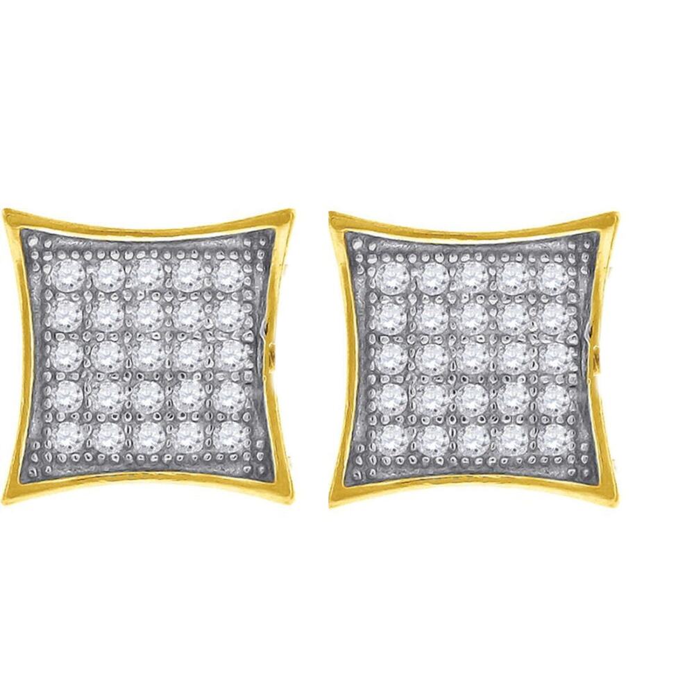 925 Sterling Silver CZ Square Kite Earrings 10mm for Men or Women